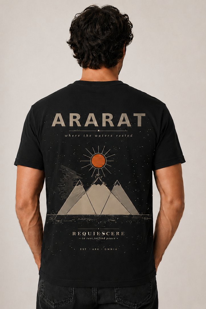 Pessoa vestindo a camiseta ARARAT preta, costas